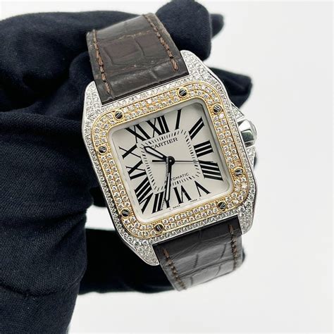 gold cartier santos|cartier santos diamond bezel.